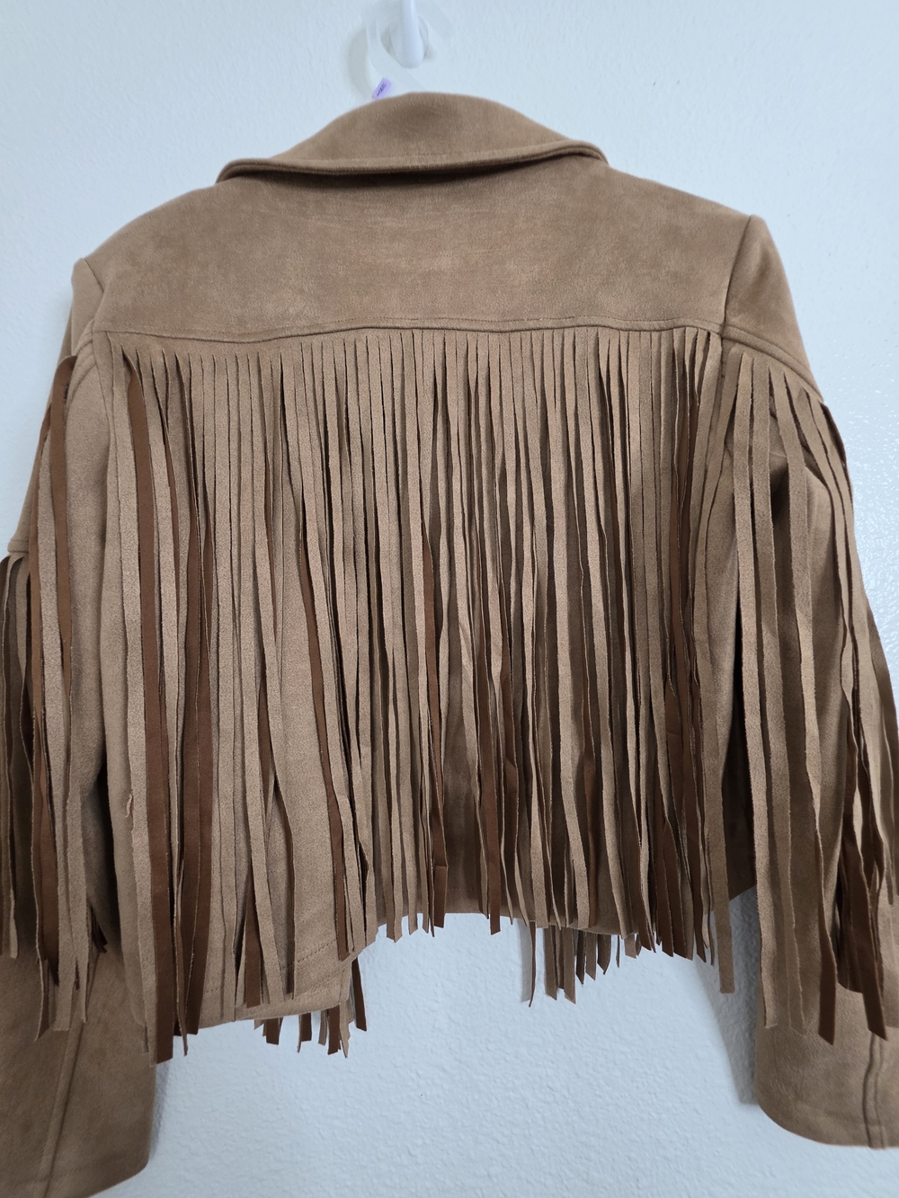 Womens Faux Suede Fringe Cropped Jacket Tan Brown Western Cowgirl Small - Picture 12 of 14